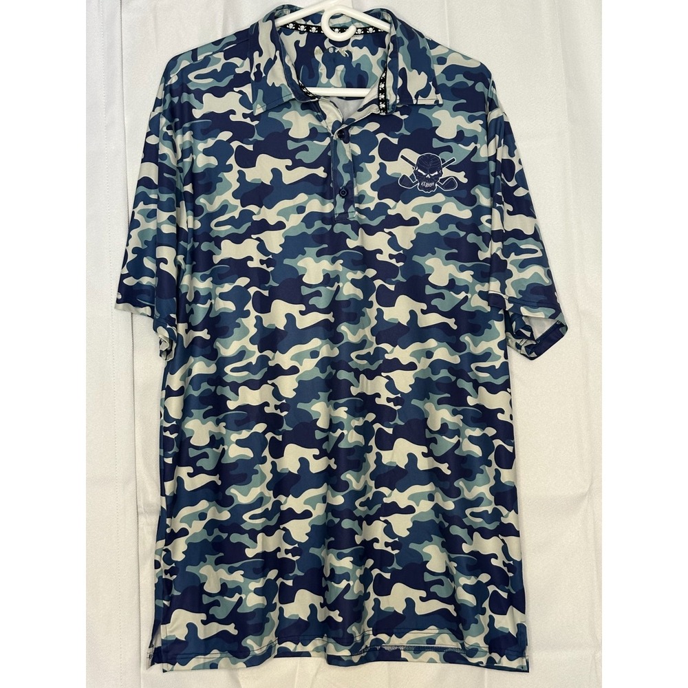 Tattoo Golf Polo Shirt Mens L Blue Camo Short Sleeve
